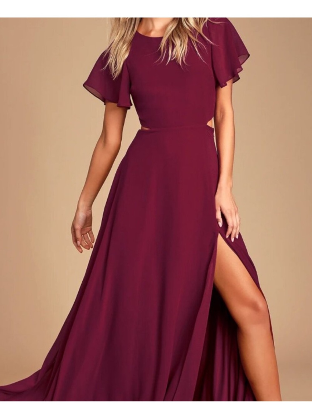 Lulu’s burgundy flutter sleeve dress